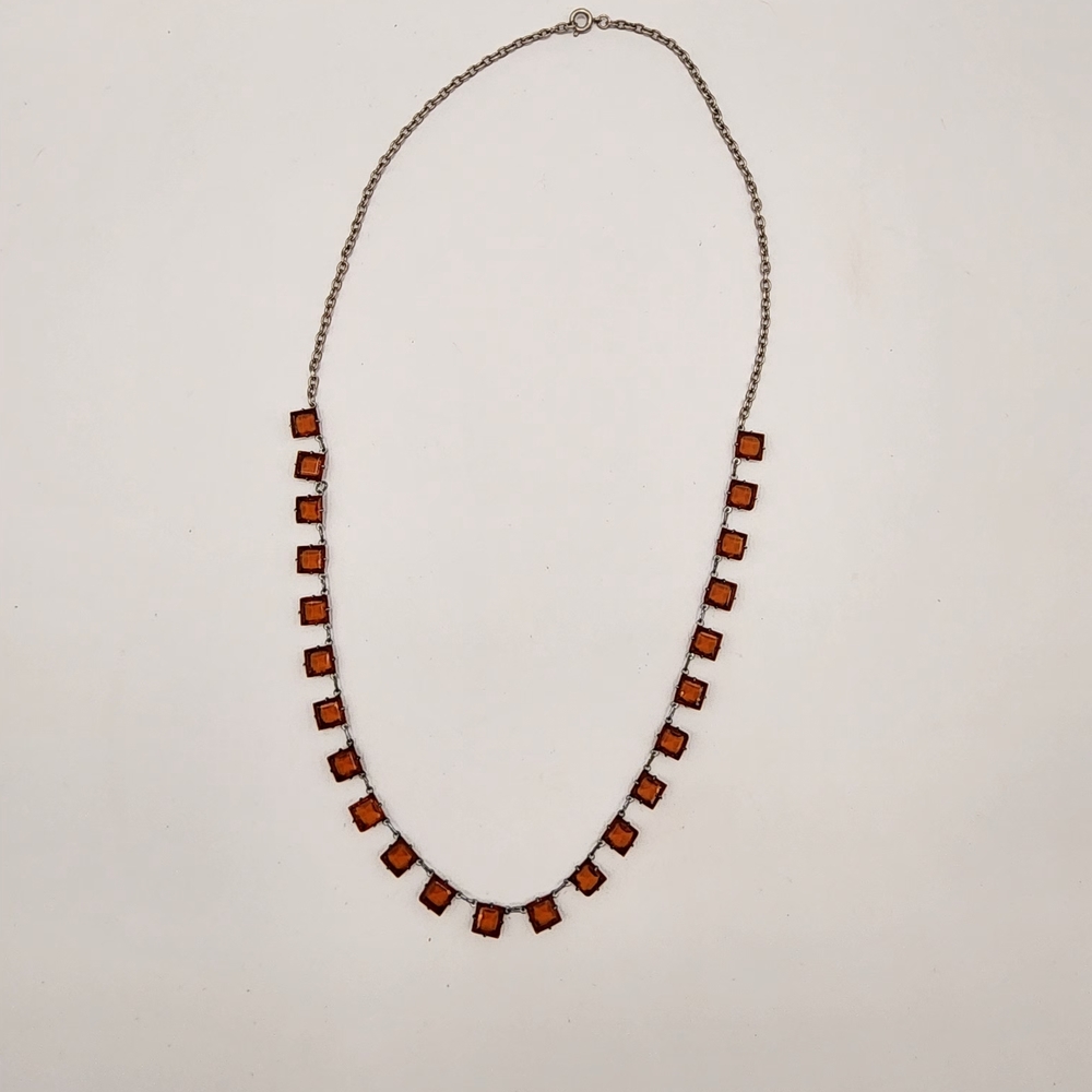 Silver and Amber Color Glass Necklace